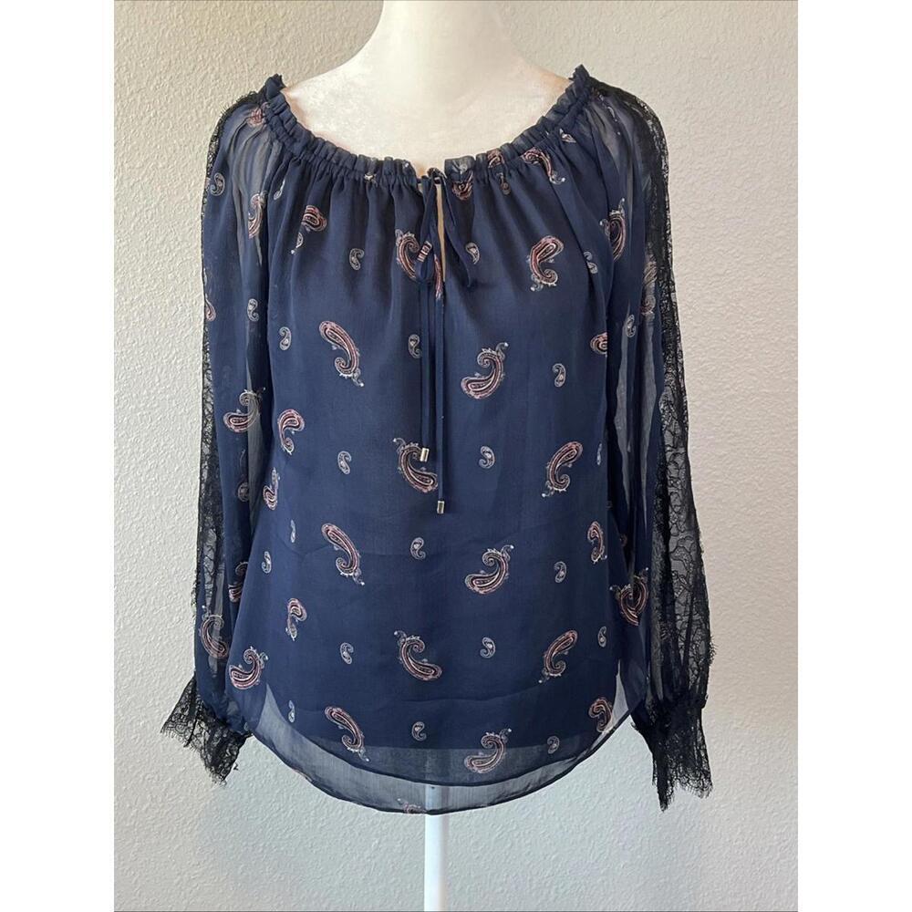 White House Black Market Paisley Peasant Blouse Blue Size XXS